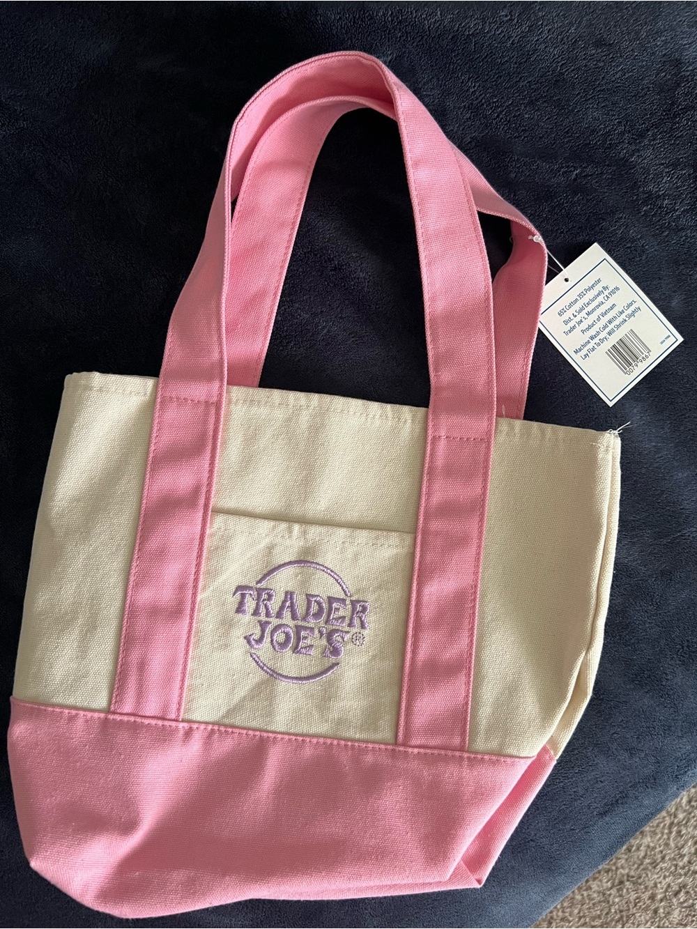 Trader Joe's Pink and Cream Canvas Tote Bag